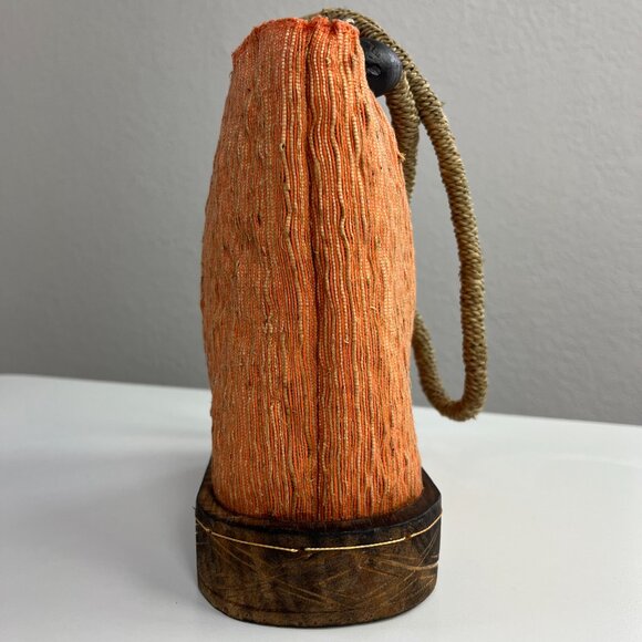 Orange Brown Natural Woven Wood Purse Tote Shoulder Bag Zip Closure - Picture 6 of 16